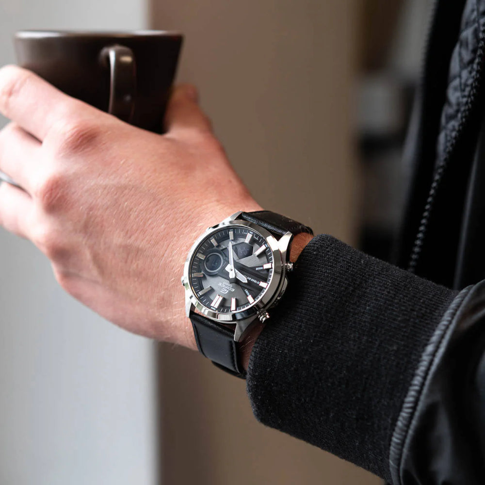 Casio Edifice EFV-C120L-8AEF sivi brojčanik analogno digitalni crna koža sat muški