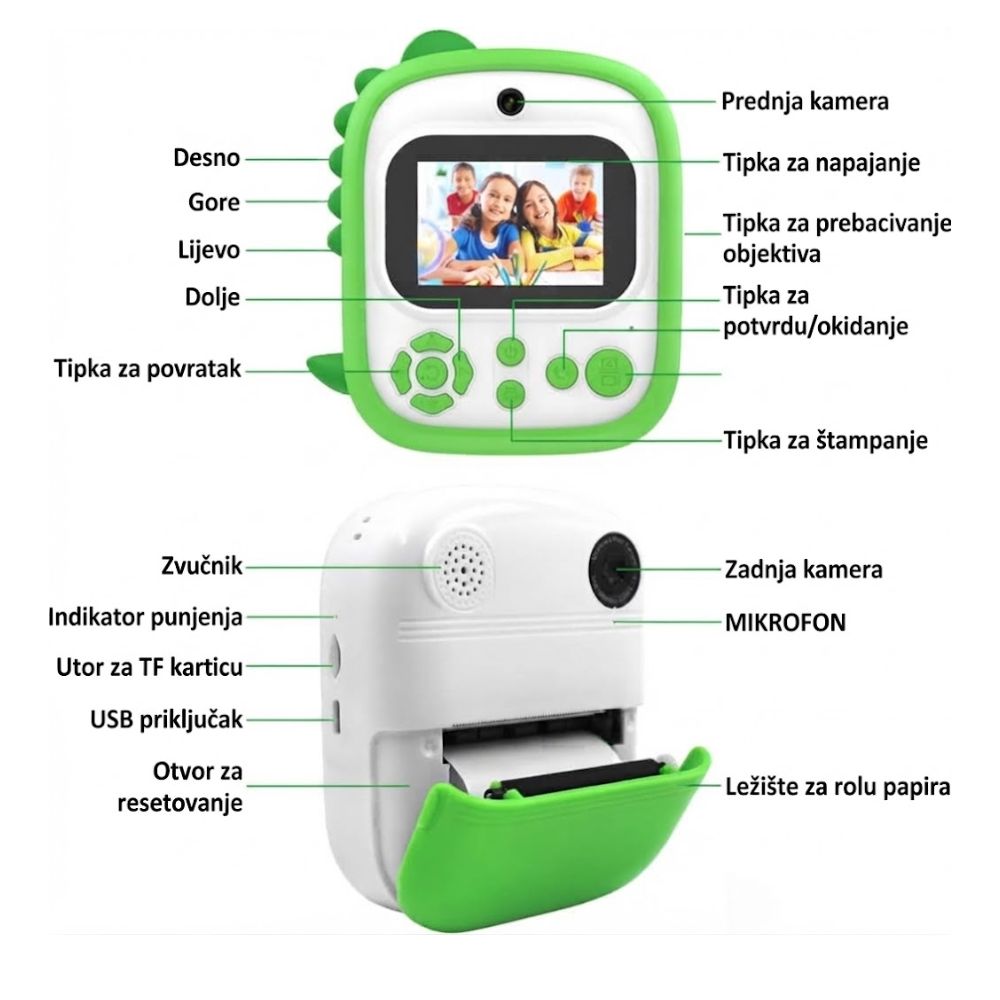 Dječja Instant Print Kamera 3-u-1 sa Motivom Dinosaurusa (1)