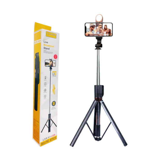 PLOKAMA-LIVE-K9-selfie-stap-i-stativ-1-7m-sa-LED-svjetlom-i-daljinskim-okidacem