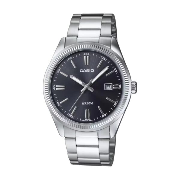 Casio MTP-1302D-1A1VDF srebreno kućište crni brojčanik metalna narukvica muški sat