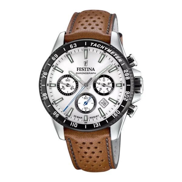 Festina Chrono Sport F20561/1 srebreno kućište bijeli brojčanik kožna narukvica muški sat