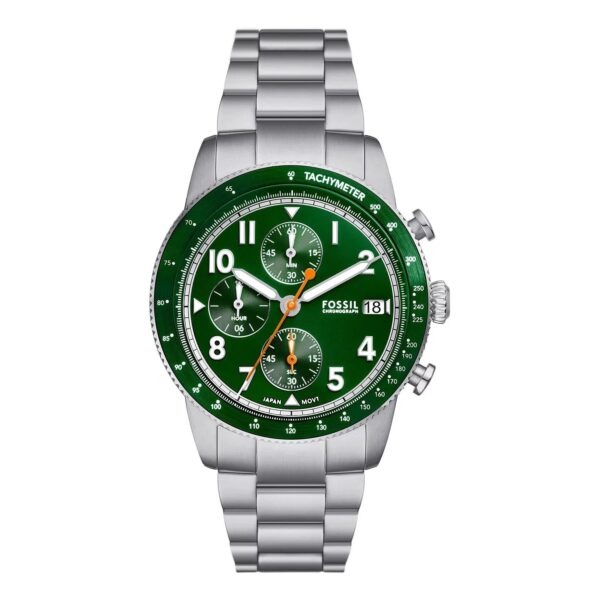 Fossil Sport Tourer FS6048 srebreno kućište zeleni brojčanik metalna narukvica muški sat