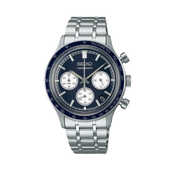 Seiko Chronograph SSB477P1 srebreno kućište plavi brojčanik hronograf metalna narukvica muški sat